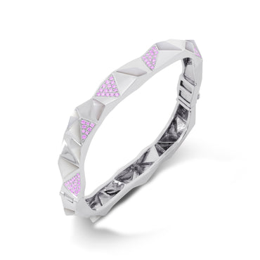 Edgy Bangle (925 Silver, Semi Pink Sapphire)