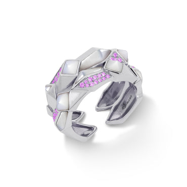 Edgy Double Ring (925 Silver, Semi Pink Sapphire)